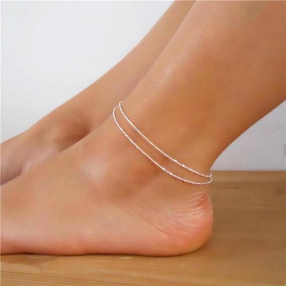 Dainty Layered Anklet,14K Gold Filled Cute Beads Satellite Chain Heart Boho - Picture 4 of 8